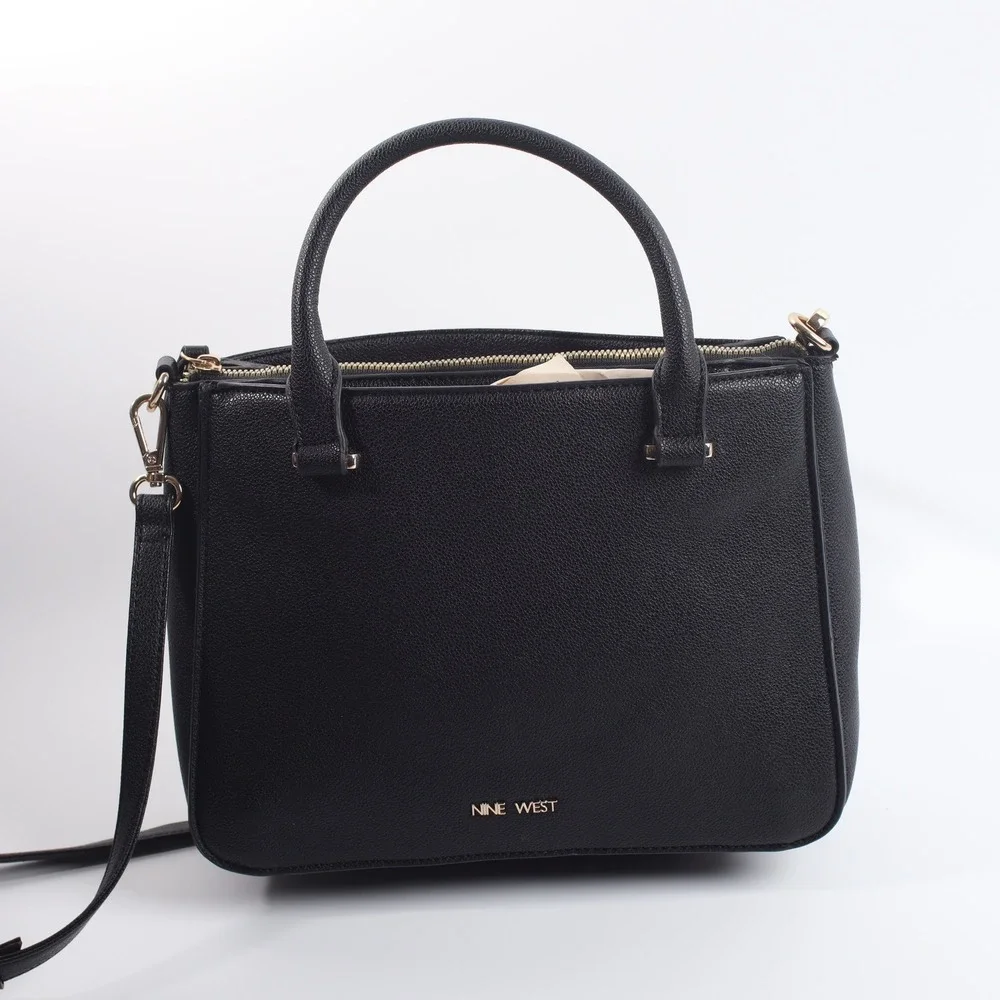 Nine West Black Pebbled Satchel Crossbody Bag Gold Hardware - Picture 2 of 7